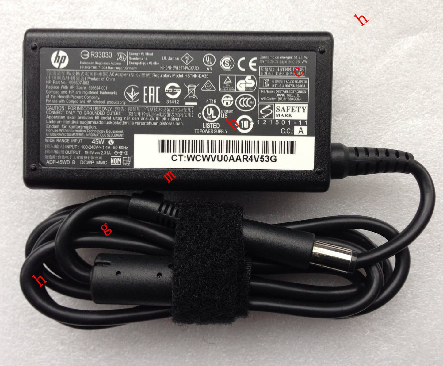 Original OEM HP 45W 19.5V Smart AC Adapte for HP Probook 430 G1/F2P80UT Notrbook
