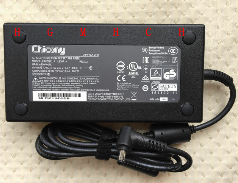 New Original OEM 200W AC Adapter for Gigabyte P35X V7 (i7-7700HQ)/GTX1070 Laptop
