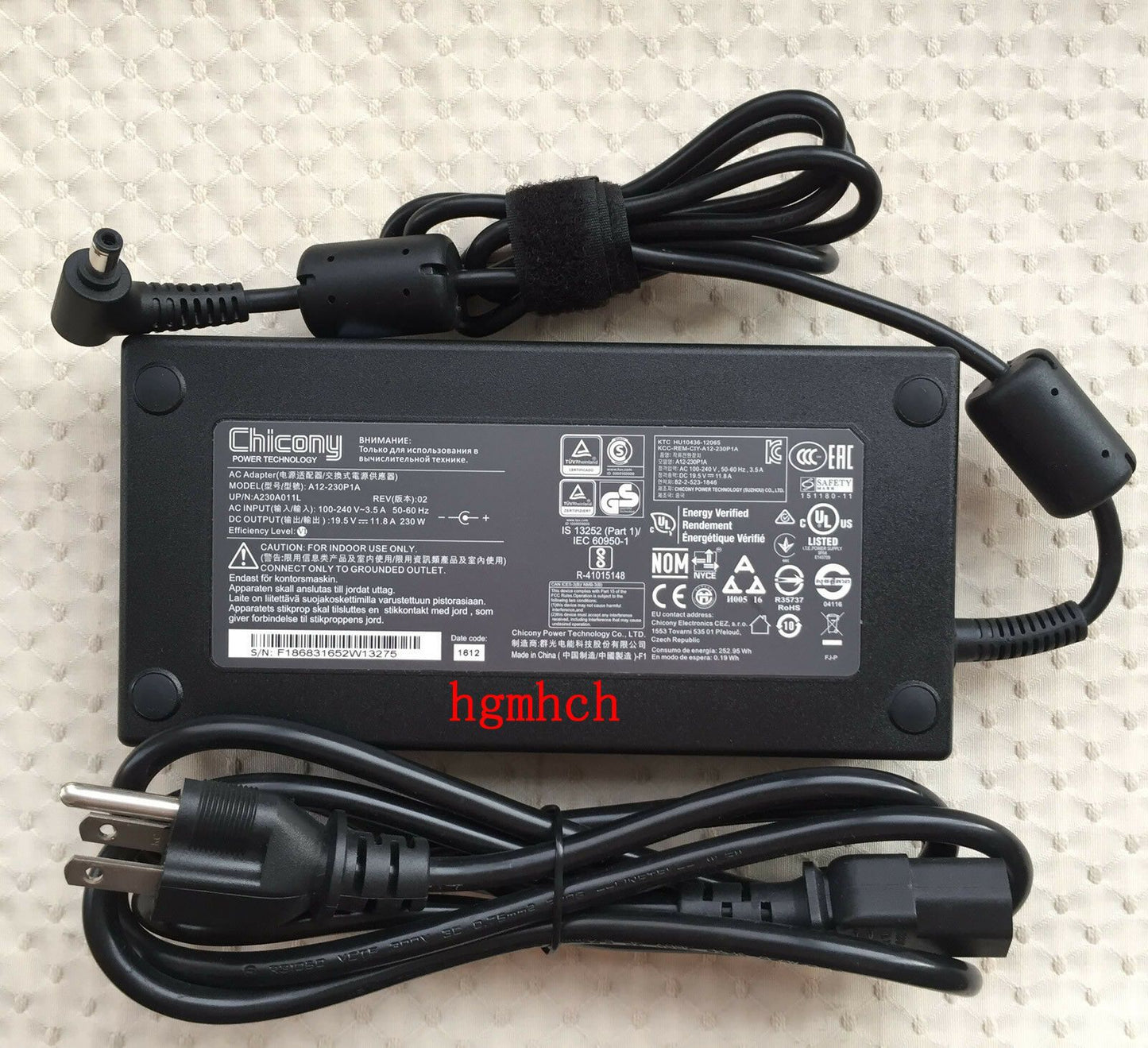@Original Chicony 230W 19.5V AC Adapter&Cord for Hyrican Striker 1579,A12-230P1A