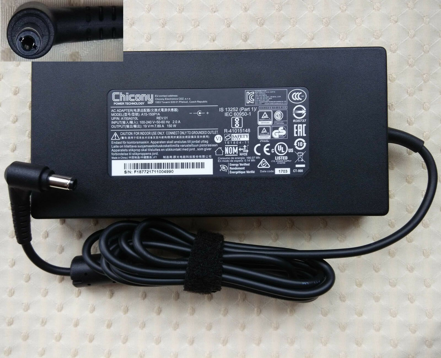 Original OEM Chicony 150W 19V Cord/Charger Fujitsu Celsius Mobile H770/i7-7920HQ