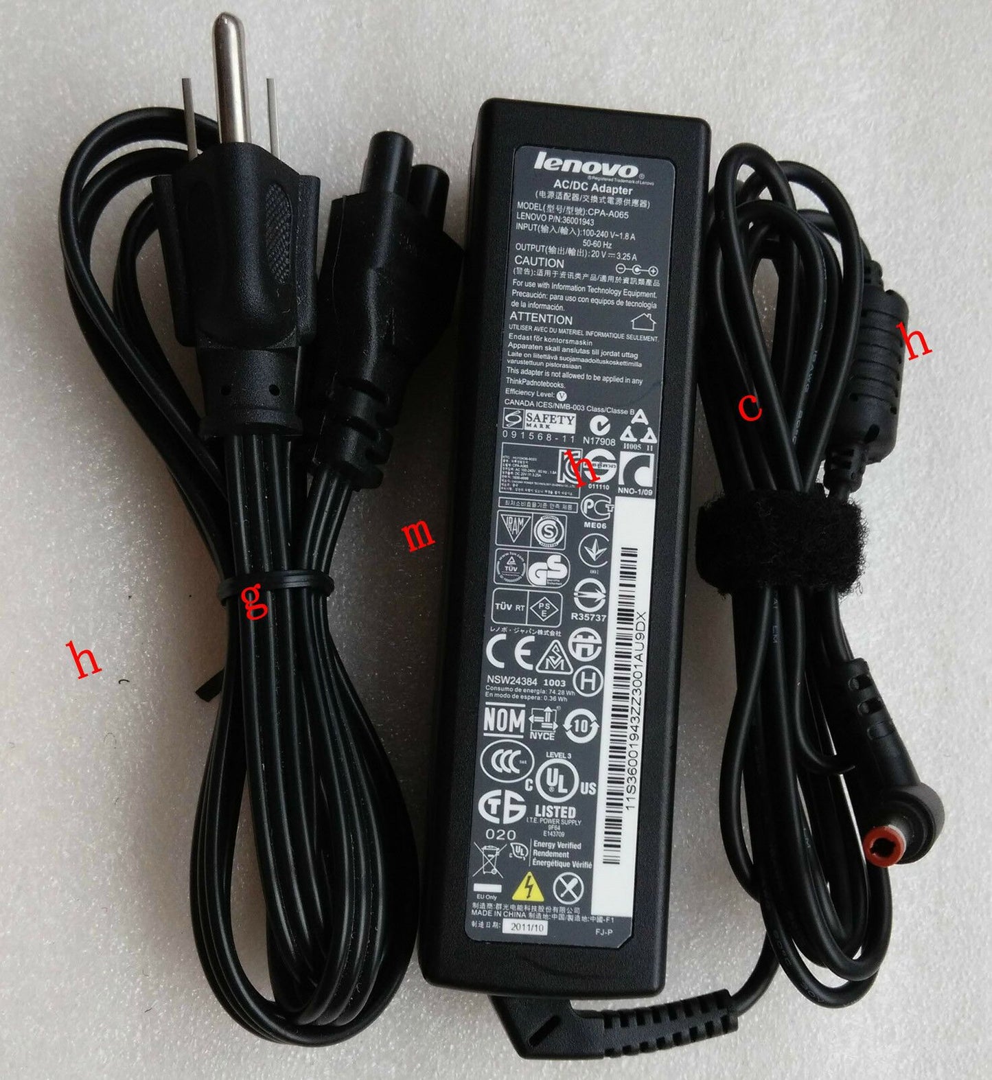 @Original OEM Slim AC Power Adapter Supply Charger for Lenovo CPA-A065/36001943
