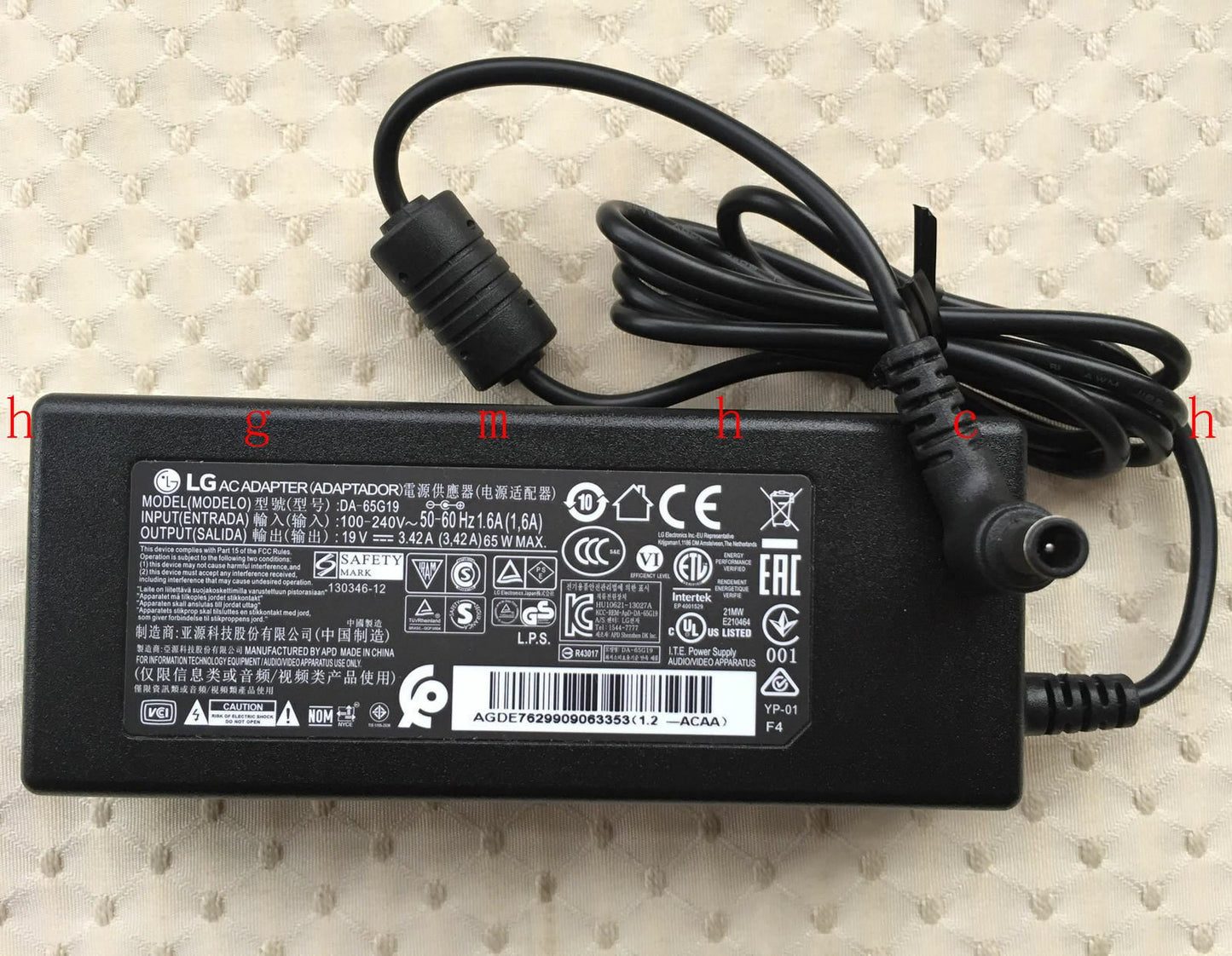 Original OEM LG 34UM59-P UltraWide Curved LED Gaming Monitor,DA-65G19 AC Adapter