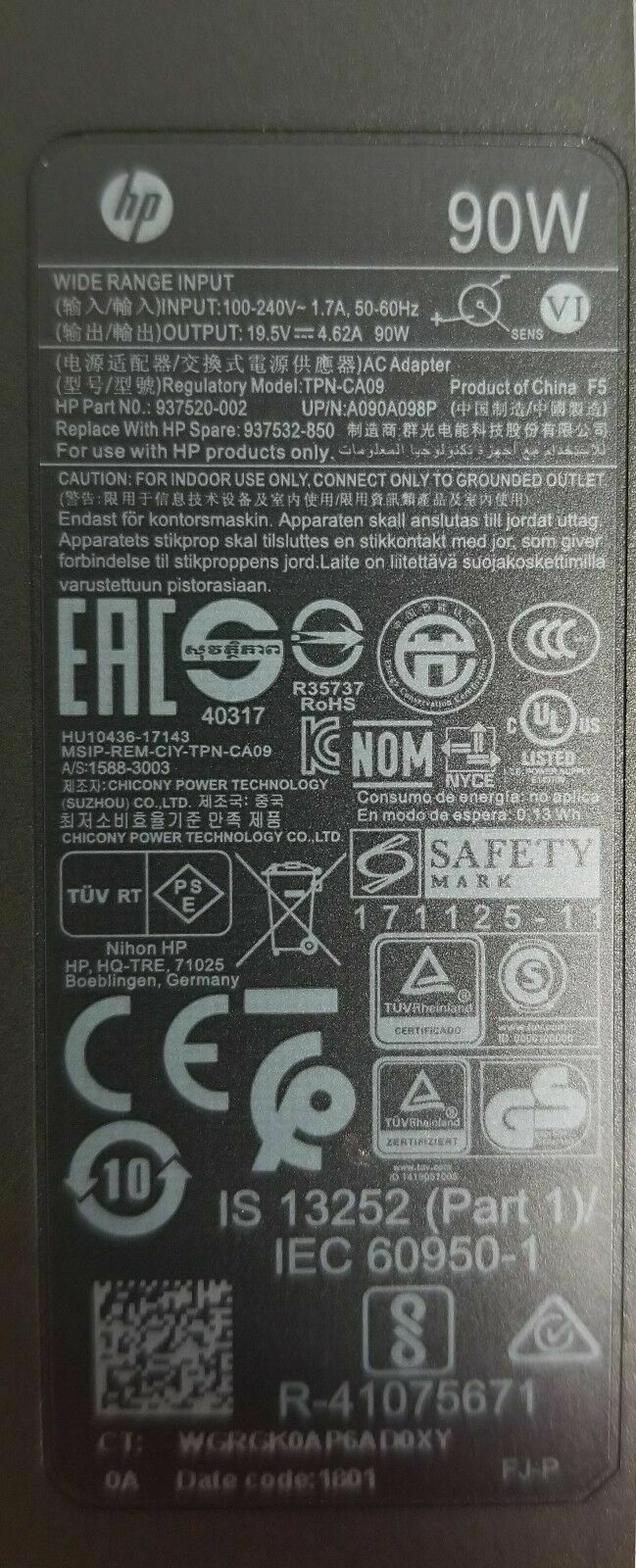 New Original HP 90W AC/DC Adapter for HP Pavilion 15-cs1102TX,937532-850 Laptop