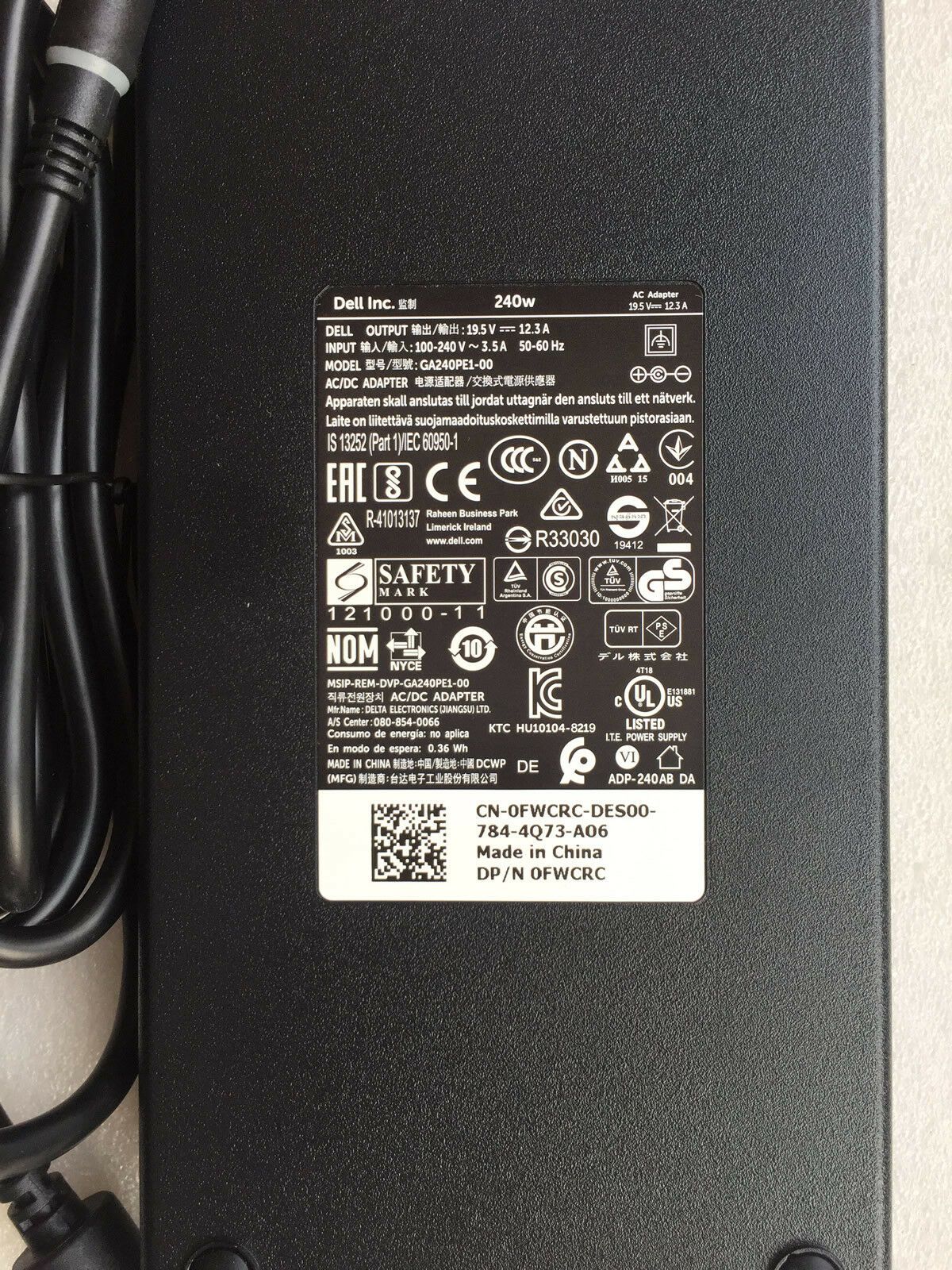 Original OEM Dell Precision M6700,GA240PE1-00,FWCRC 240W AC Adapter&Cord Charger