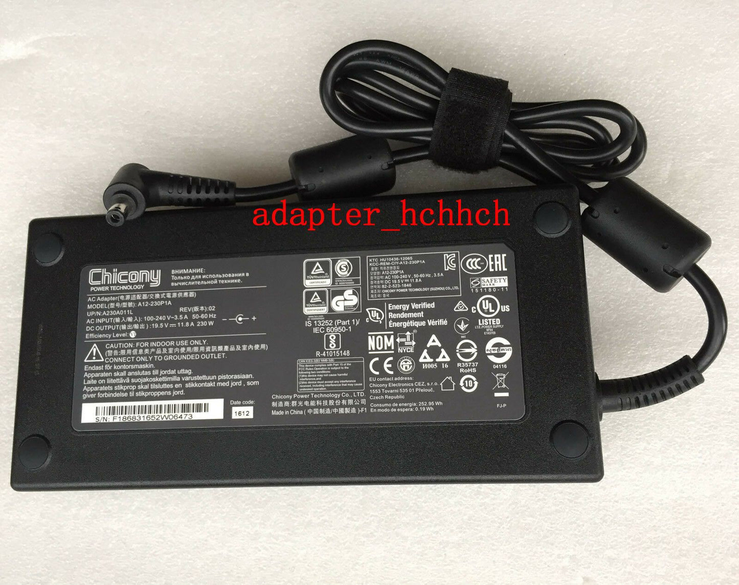 @New Original OEM Chicony 230W 19.5V AC/DC Adapter for Clevo P671HS-G,A12-230P1A