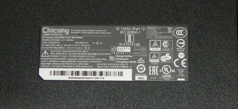 New Original MSI GF65 Thin 9SE-013,A17-180P4A Chicony 180W 19.5V Slim AC Adapter