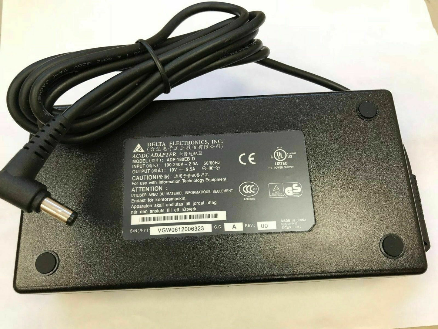 Original OEM Delta 19V 9.5A 180W Cord/Charger MSI GT60 GT70 Notebook ADP-180EB D