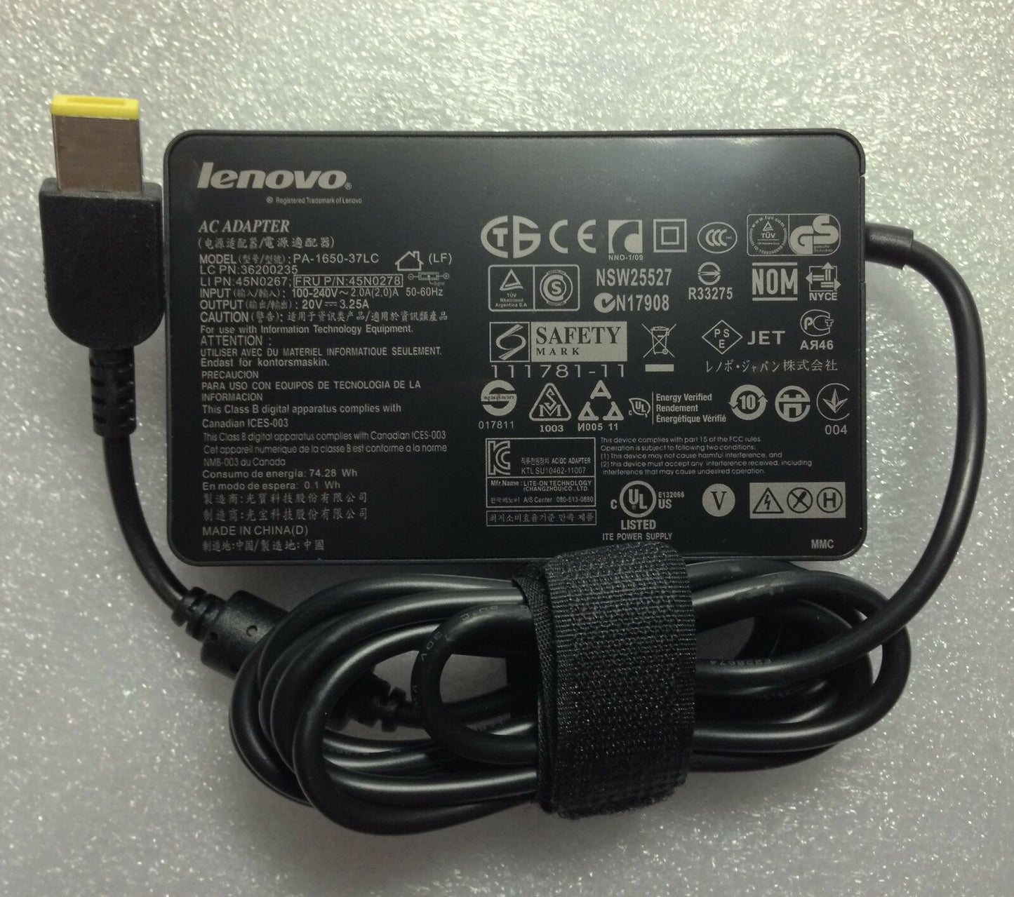 @OEM Lenovo IdeaPad Yoga 11/13,PA-1650-37LC,36200235,45N0278 65W AC Adapter+Cord