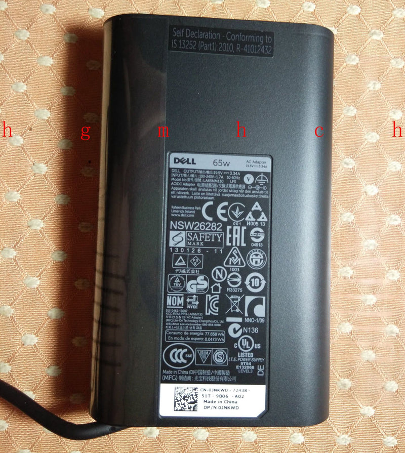 Original OEM Dell Latitude E5550,P37F001 65W 19.5V 3.34A AC Adapter Cord/Charger