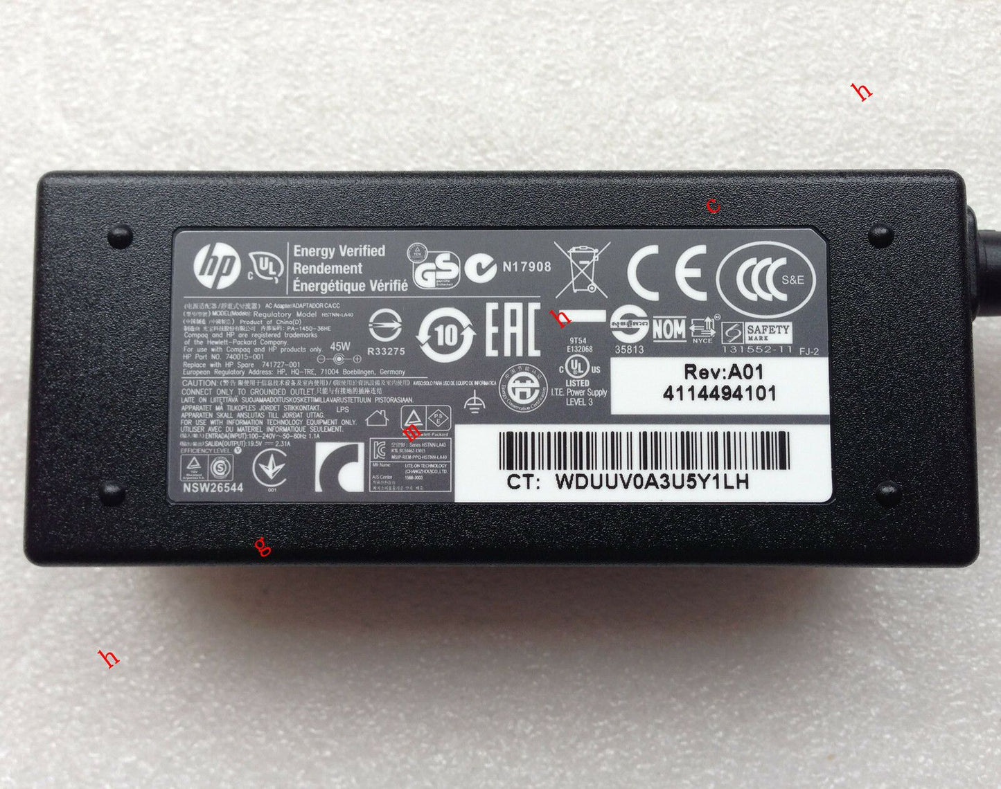 Original Genuine OEM HP 45W AC Power Adapter Charger Pavilion 15-p051US Notebook