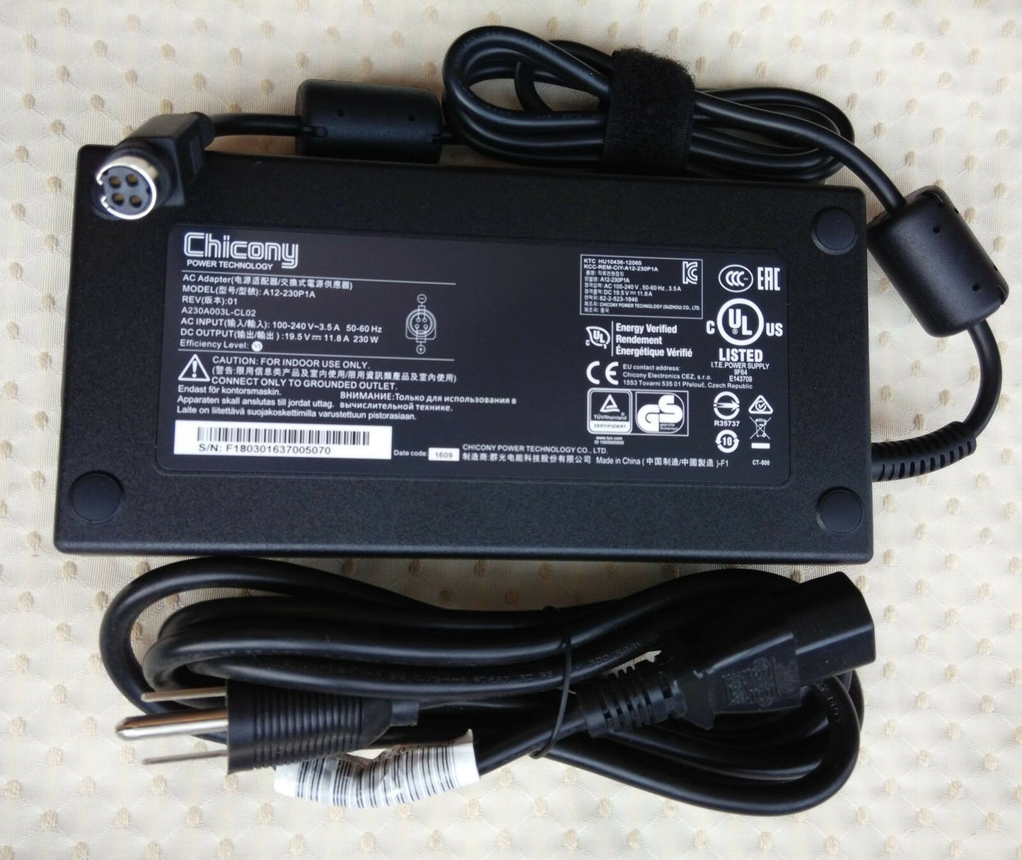 Original OEM Chicony 230W 19.5V 4P AC Adapter for Sager NP9778,A12-230P1A Laptop