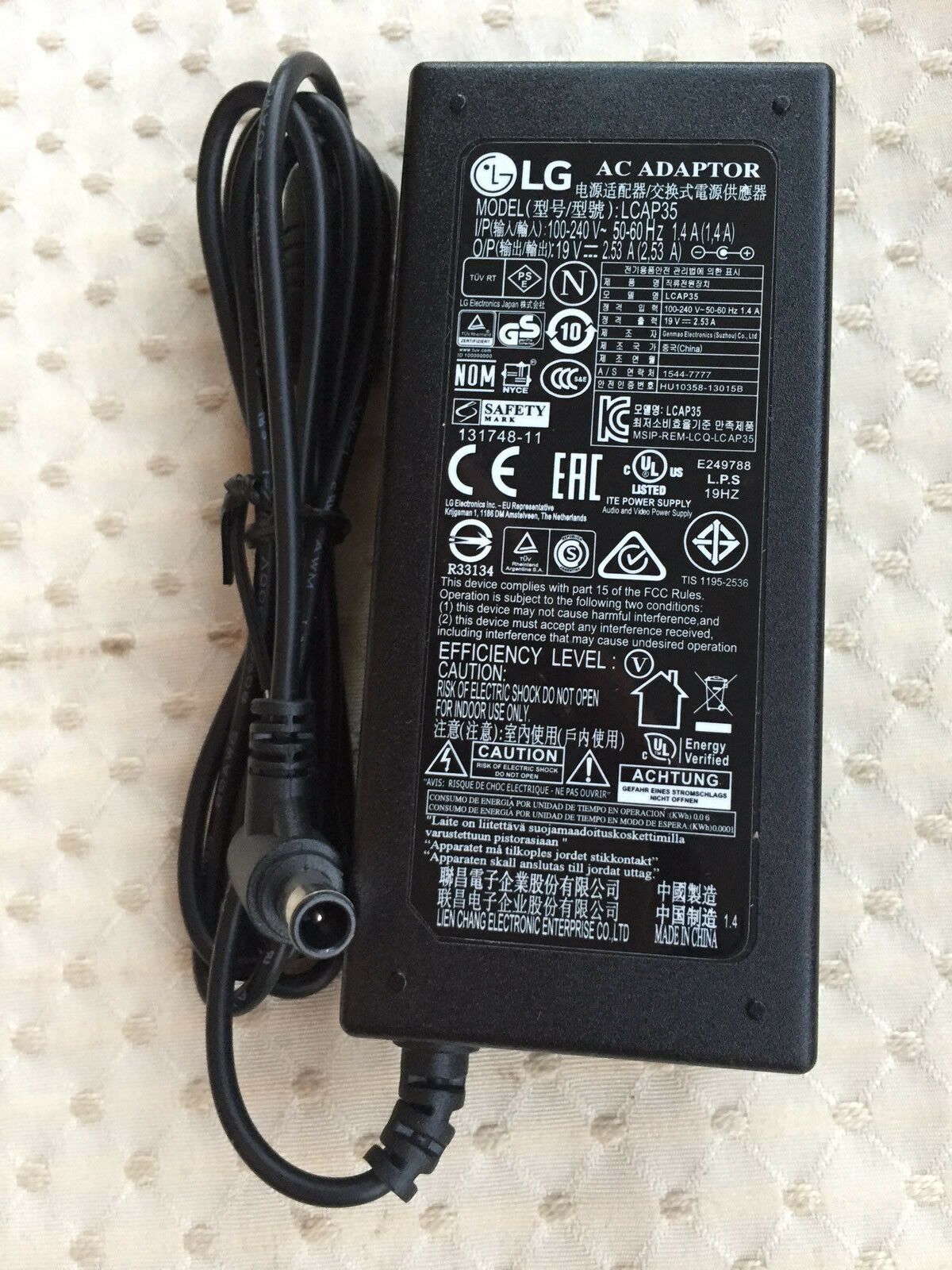 Original OEM LG 29UB65-P,29UB65D 29" IPS LED Monitor,LCAP35 19V 2.53A AC Adapter