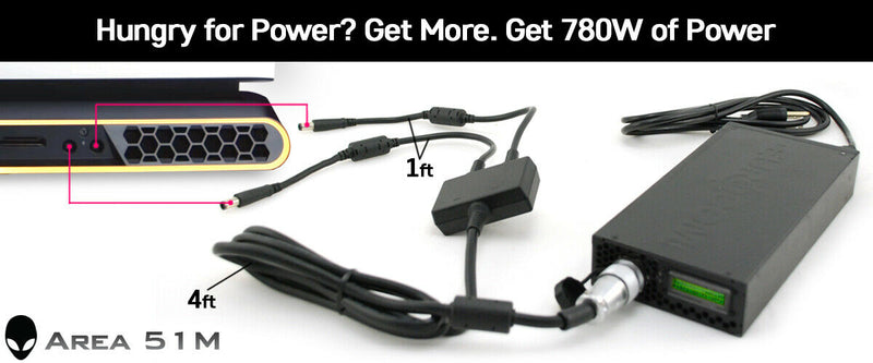 Single 780W AC Adapter; 110V-250V; for Dell Alienware Area 51m/51m R2;GET MORE POWER!