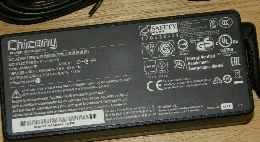 Original MSI GP62M Leopard 7RDX-2683XTR,A16-135P1B Chicony 135W 19.5V AC Adapter