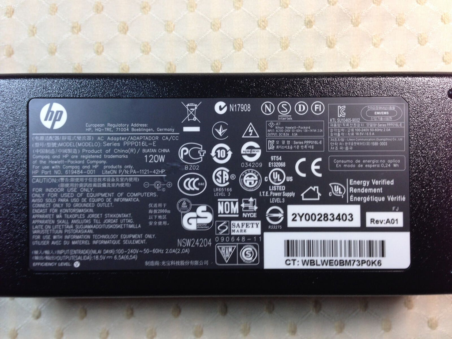 @New Original OEM HP TouchSmart 310-1100IN PC,619484-001 120W AC/DC Adapter&Cord