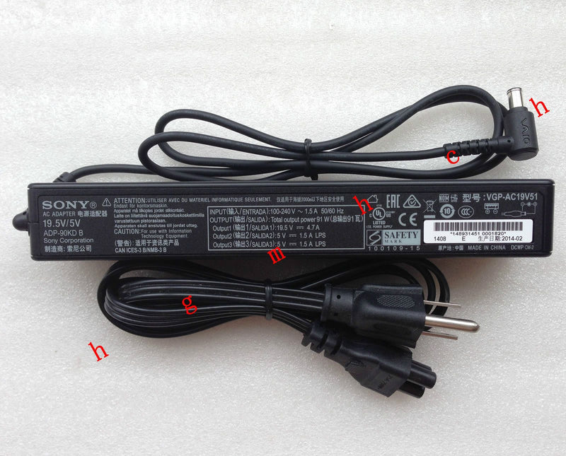 @New Original Genuine OEM Sony Vaio VGP-AC19V51 90W 19.5V/5V AC Adapter Charger