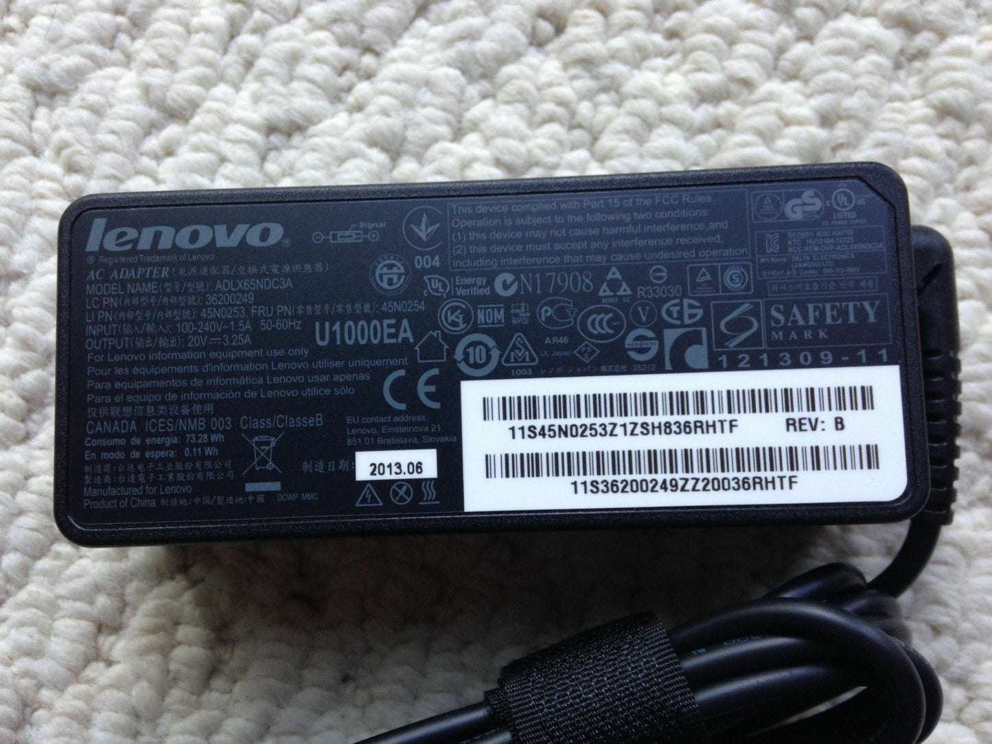 Original OEM Lenovo 65W 20V AC Adapter&Cord for ThinkPad T540 20BE/20BF Laptop