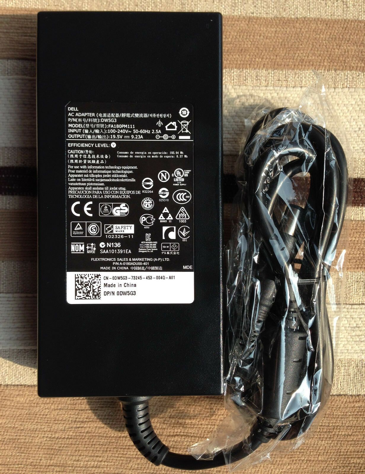 Original OEM Dell 180W Cord/Charger Inspiron One 2350,W07C002,FA180PM111,DW5G3