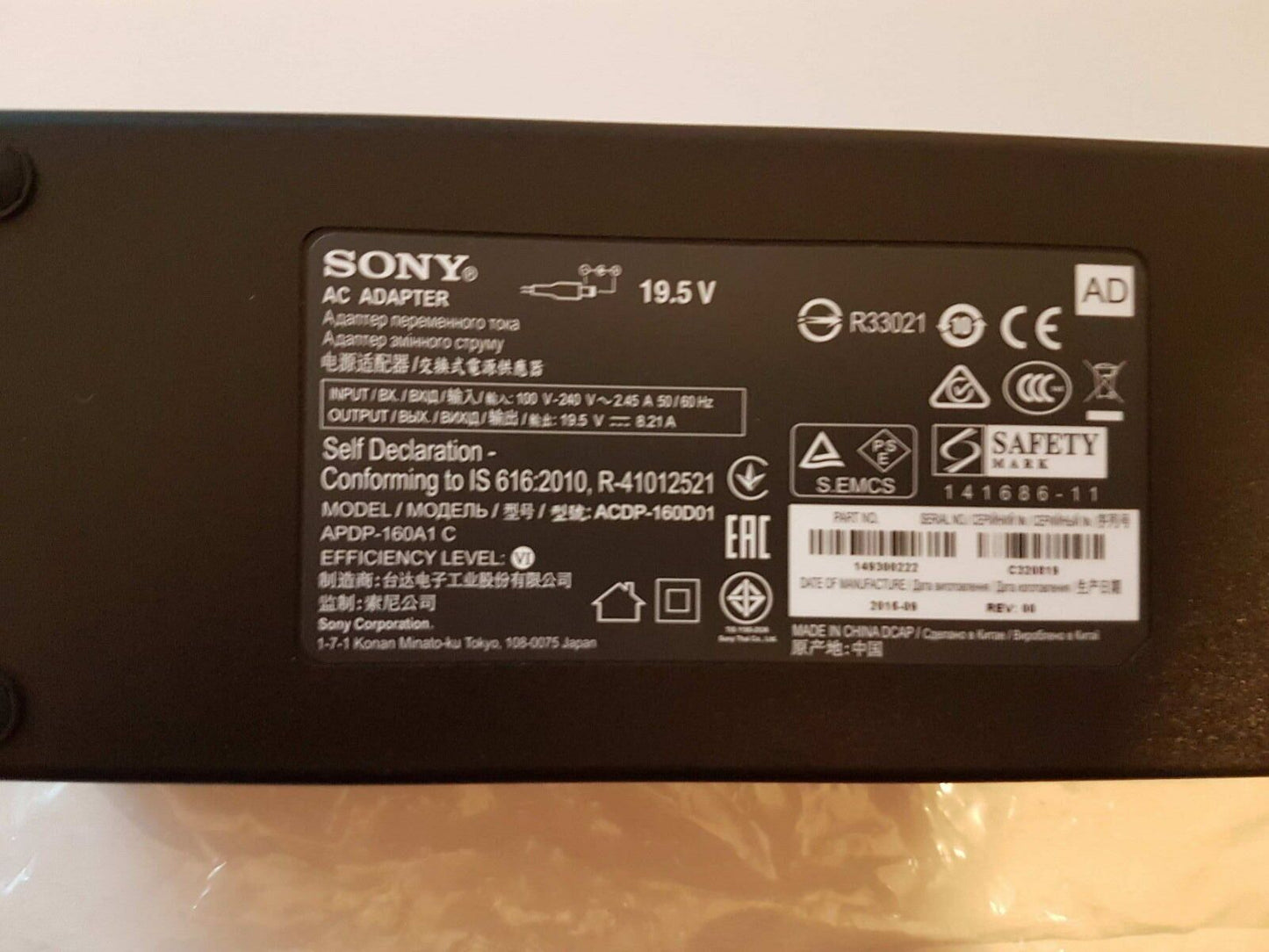 Original Sony 19.5V AC/DC Adapter for Sony Bravia LCD TV KD-43XD8099,ACDP-160D01