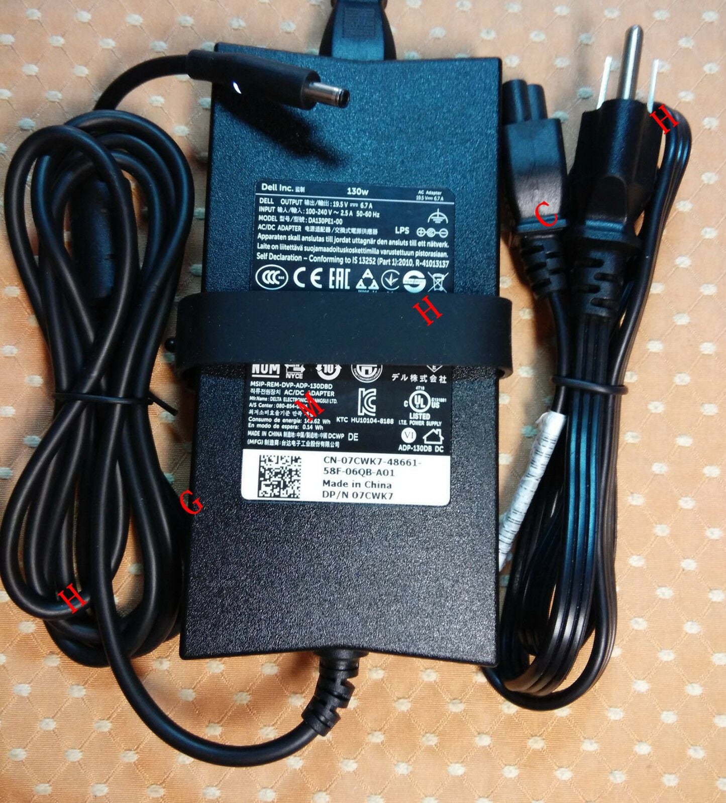 Original OEM Dell 130W 19.5V Cord/Charger Inspiron 24-5459,W12C004 All-in-one PC