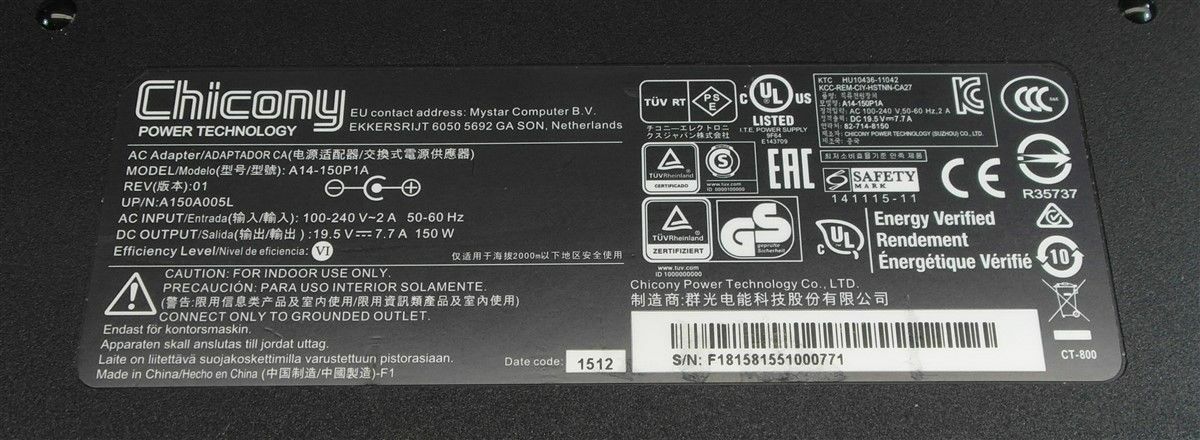 @@Original OEM Chicony 150W AC Adapter for Clevo P670RA,P671RA,P655RA,A14-150P1A