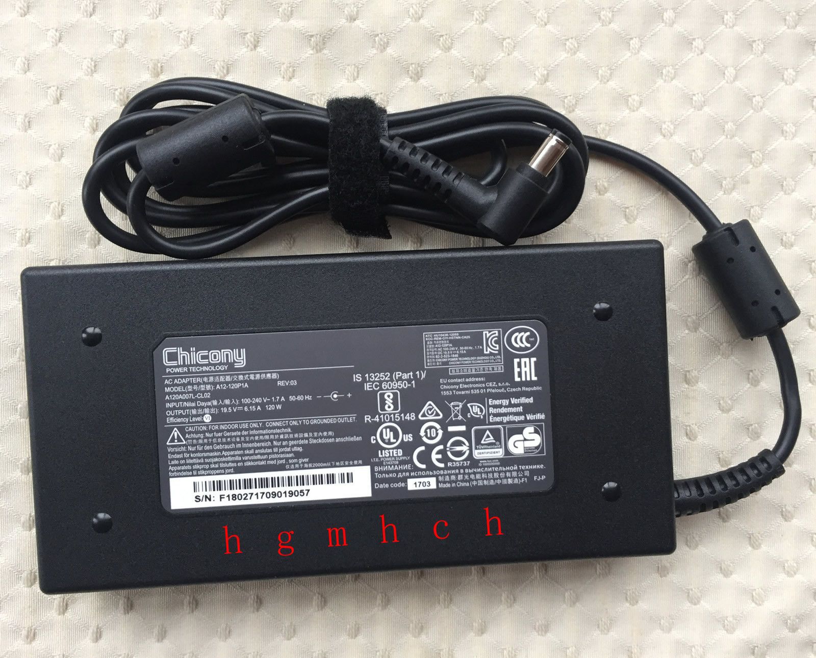 Genuine Chicony 120W Laptop Power Adapter For Clevo N850HK1 – 19.5V 6.15A (Used, Works Great)