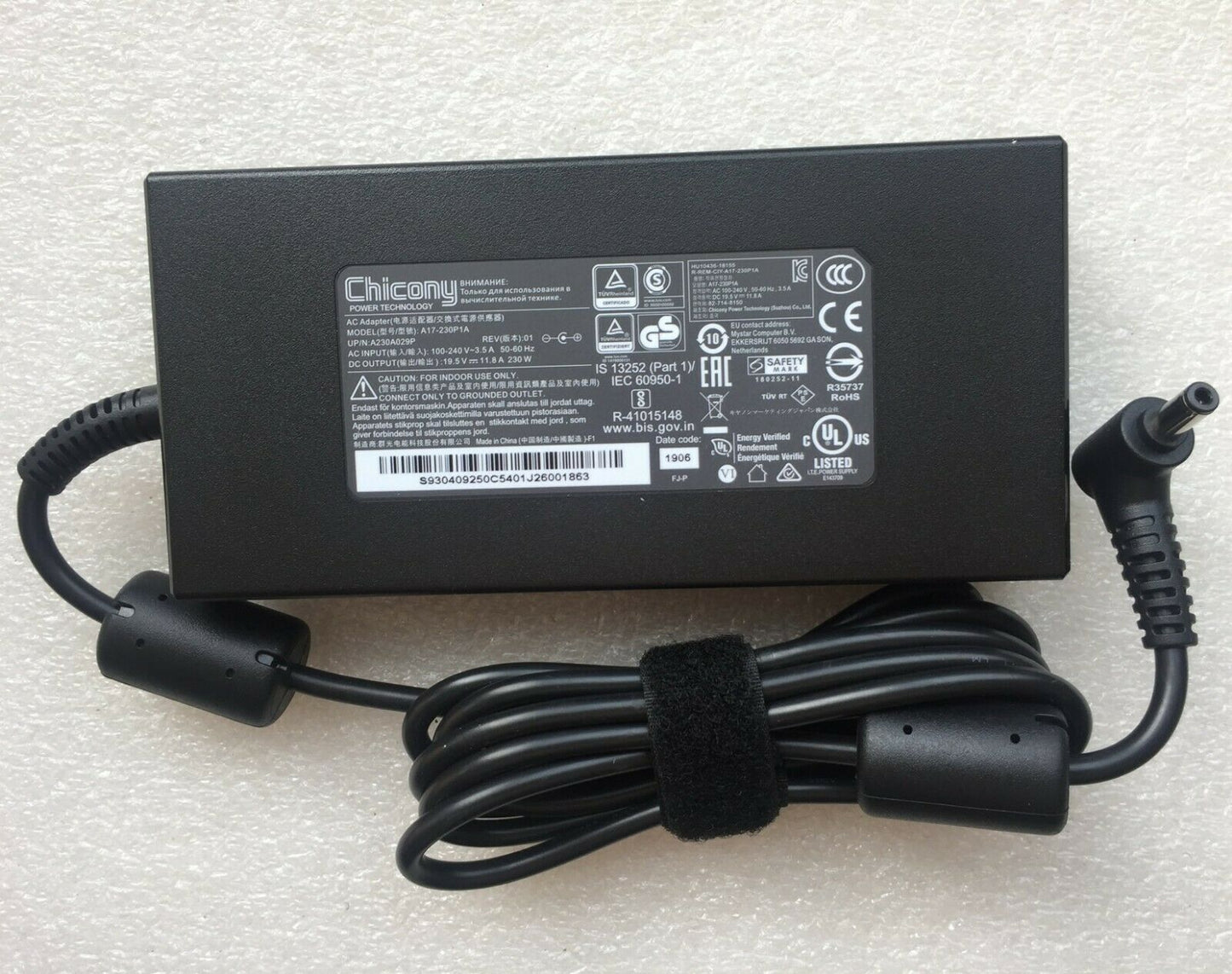 Original Chicony 230W 19.5V Slim Adapter for MSI WS75 9TL-497 Workstation Laptop