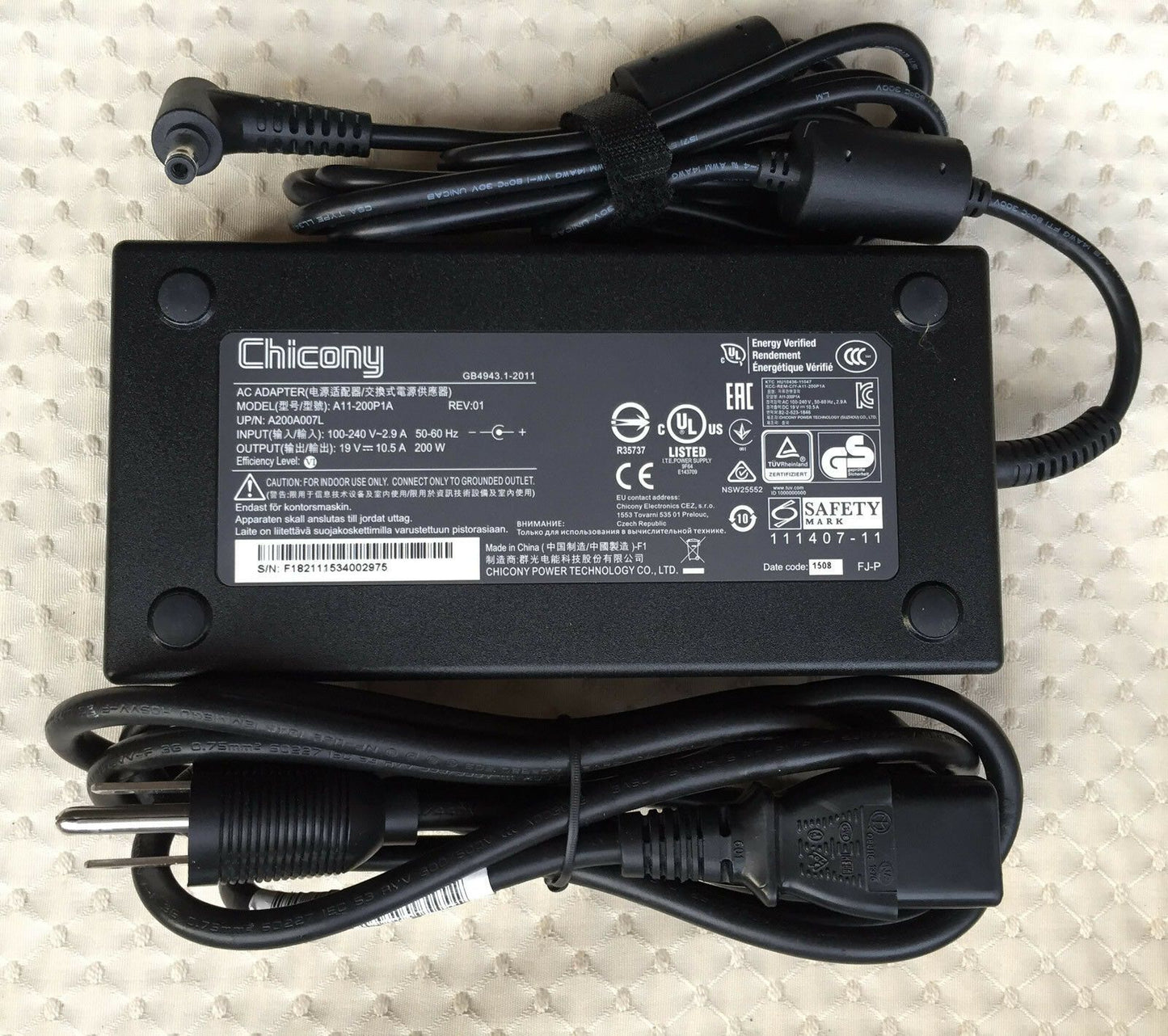 Original OEM Chicony 200W 19V AC/DC Adapter for XOTIC Sager NP8152 Gaming Laptop