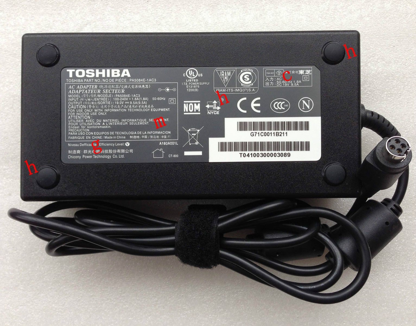 Original OEM Toshiba 180W Cord/Charger Qosmio X70-A00U,PA5084U-1AC3,PA5084E-1AC3