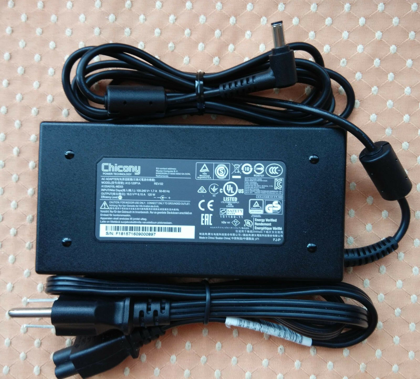 New Original OEM Chicony 120W 19.5V 6.15A AC Adapter for Clevo W670RCQ Notebook@