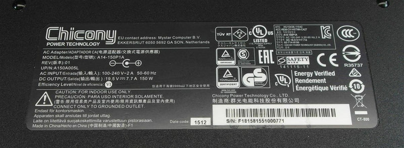 @@Original OEM Chicony 150W 19.5V 7.7A AC Adapter for Clevo P650RA,P651RA,P655RA