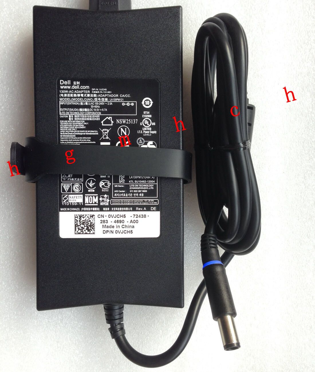 Original OEM 130W 3-prong AC/DC power Adapter cord for Dell XPS 15(L502x) Laptop
